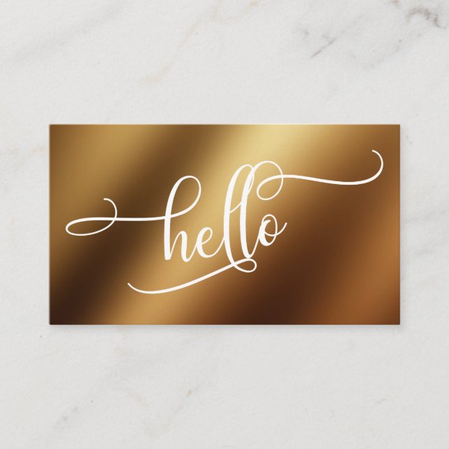 Hello Script Typography Over Smooth Gold Foil Business Card (Front)