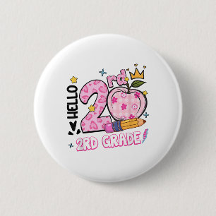 Hello Second 2nd Grade Leopard Tie Dye Girl Back T 2 Inch Round Button