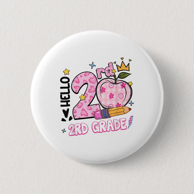 Hello Second 2nd Grade Leopard Tie Dye Girl Back T 2 Inch Round Button (Front)