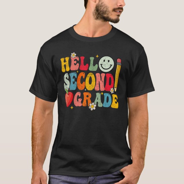 Hello Second Grade   2nd Grade Back To School Groo T-Shirt (Front)