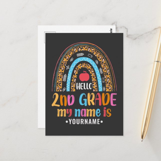 Hello Second Grade Back To School Gift Postcard (Front/Back In Situ)