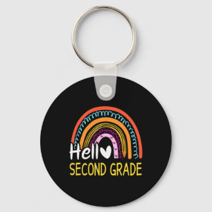 Hello Second Grade Back to School Rainbow 2nd Grad Keychain