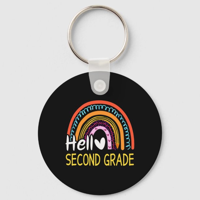 Hello Second Grade Back to School Rainbow 2nd Grad Keychain (Front)