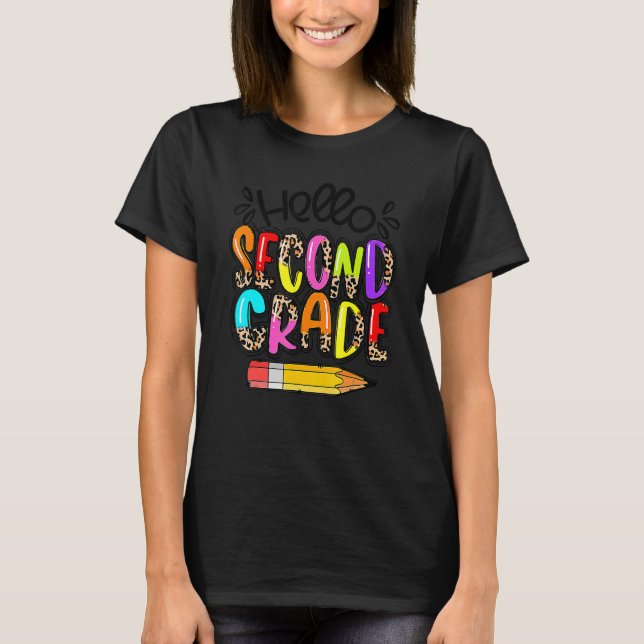 Hello Second Grade Boho Leopard Back To School Tea T-Shirt (Front)