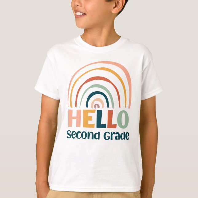 Hello Second Grade boho rainbow school colourful T-Shirt (Front)
