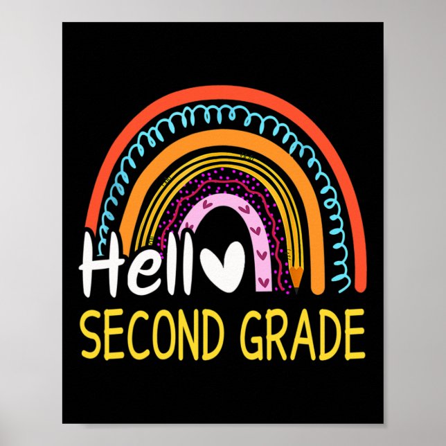 Hello Second Grade Byck To School Rainbow 2nd Grad Poster (Front)