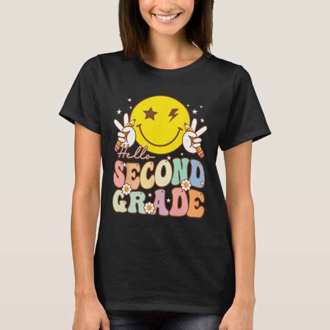 Hello Second Grade Fun Smile Face 2nd Grade Back T T-Shirt (Front)
