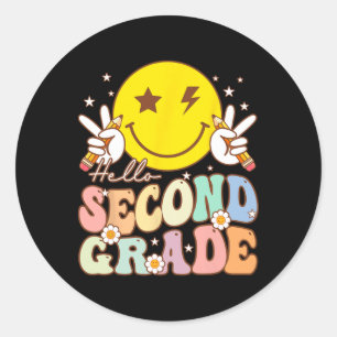 Hello Second Grade Fun Smile Face 2nd Grade Byck T Classic Round Sticker