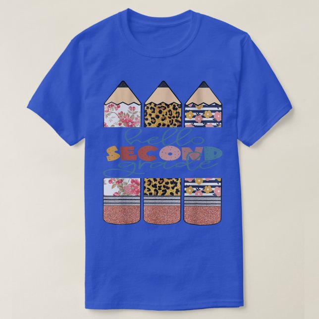Hello Second Grade Funny Leopard Pencil Back To Sc T-Shirt (Design Front)