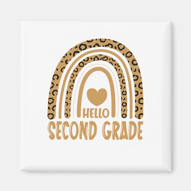 Hello Second Grade-Leopard Rainbow-Back to School Magnet (Front)