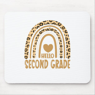 Hello Second Grade-Leopard Rainbow-Back to School Mouse Pad