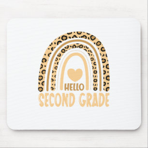 Hello Second Grade-Leopard Rainbow-Back to School Mouse Pad