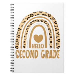 Hello Second Grade-Leopard Rainbow-Back to School Notebook