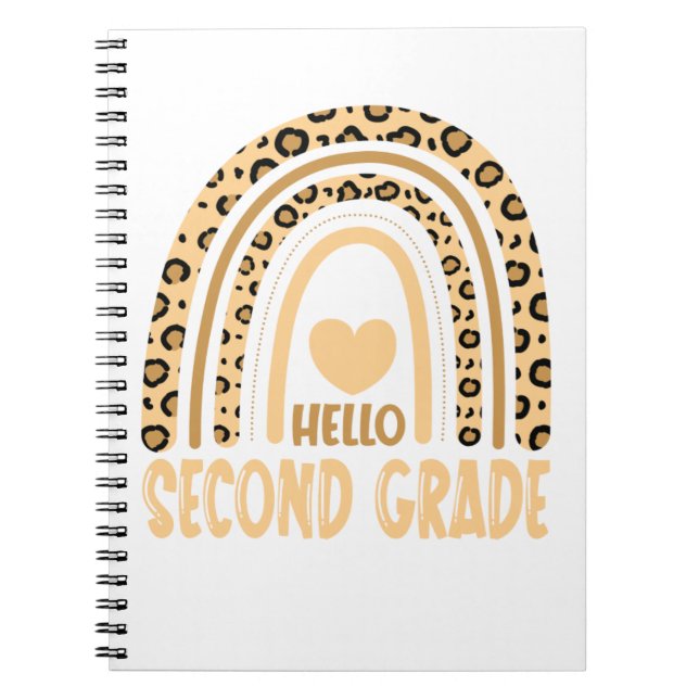 Hello Second Grade-Leopard Rainbow-Back to School Notebook (Front)