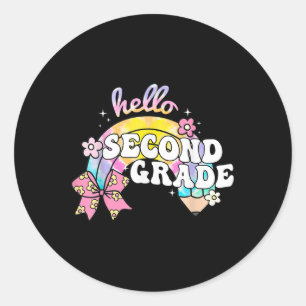 Hello Second Grade Pencil Bow Tie Dye Back To Scho Classic Round Sticker