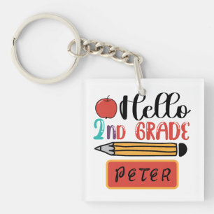 Hello Second Grade Personalized Back to School Fun Keychain