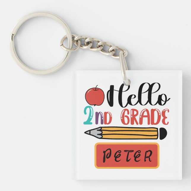 Hello Second Grade Personalized Back to School Fun Keychain (Front)