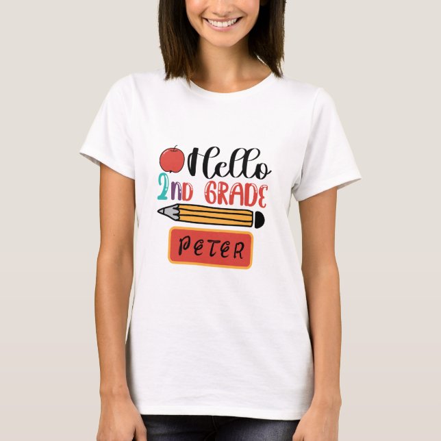 Hello Second Grade Personalized Back to School Fun T-Shirt (Front)