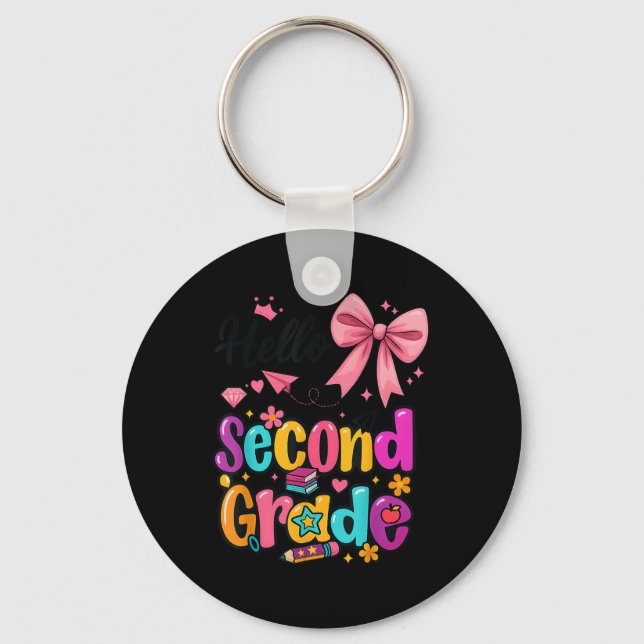 Hello Second Grade Preppy Back To School Boy Girl  Keychain (Front)