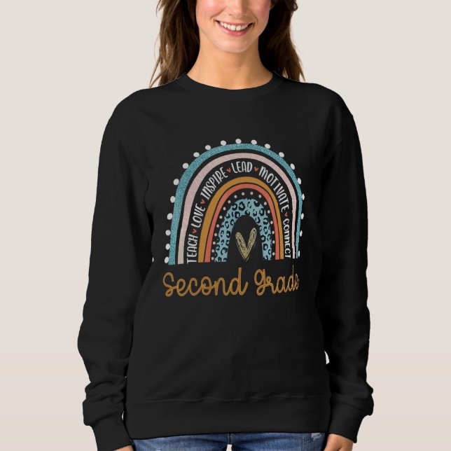 Hello Second Grade Rainbow Teacher Students Back T Sweatshirt (Front)