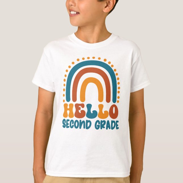 Hello Second Grade Retro Rainbow boho colourful T-Shirt (Front)