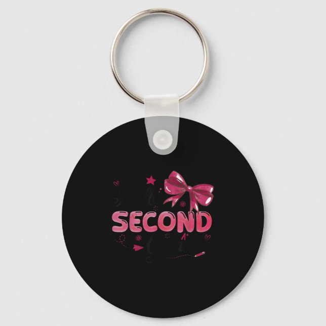 Hello Second Grade Teacher Coquette Bow Back To Sc Keychain (Front)