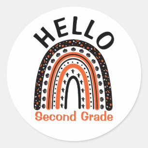 Hello Second Grade teacher Halloween boho rainbow Classic Round Sticker