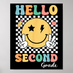 Hello Second Grade Teacher Kids Retro Smile Back T Poster