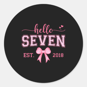 Hello Seven Est 2018 Coquette Bow 7th Birthday Gir Classic Round Sticker