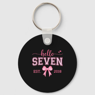 Hello Seven Est 2018 Coquette Bow 7th Birthday Gir Keychain
