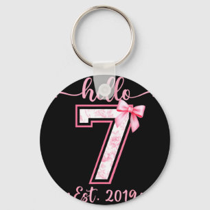 Hello seven est 2019 7th birthday girl coquette bo keychain