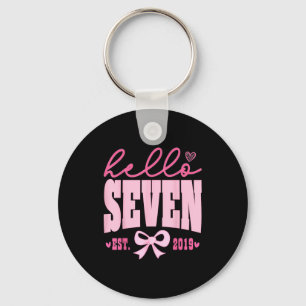 Hello Seven Est 2019 Cute Coquette Bow 7th Birthda Keychain