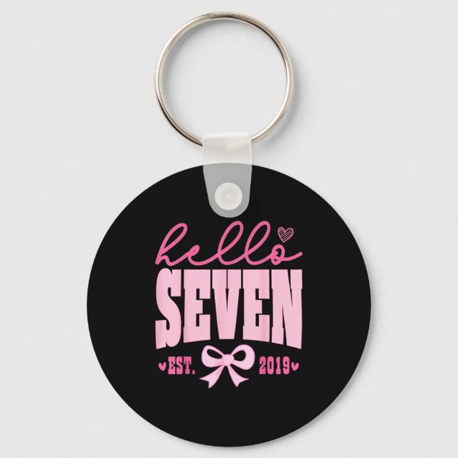 Hello Seven Est 2019 Cute Coquette Bow 7th Birthda Keychain (Front)