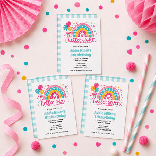 Hello Seven Girl's Rainbow 7th Birthday Party  Invitation