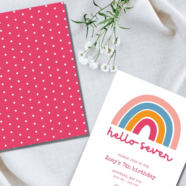 Hello Seven Rainbow Girl's 7th Birthday  Invitation (Creator Uploaded)