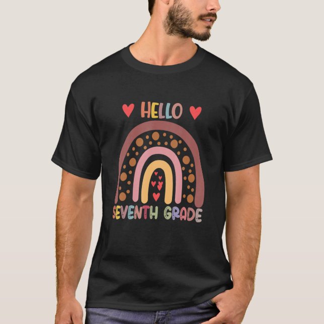 Hello Seventh Grade Rainbow  Back To School Teache T-Shirt (Front)