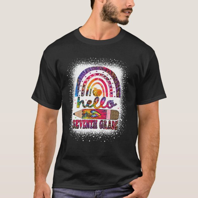 Hello Seventh Grade Rainbow Tie Dye Leopard Back T T-Shirt (Front)