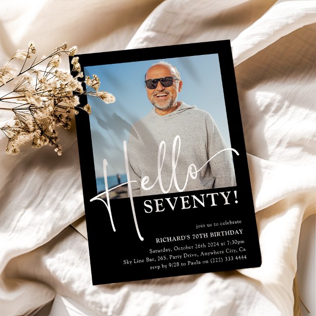 Hello SEVENTY! Minimal 70th Birthday Party Invitation (Creator Uploaded)