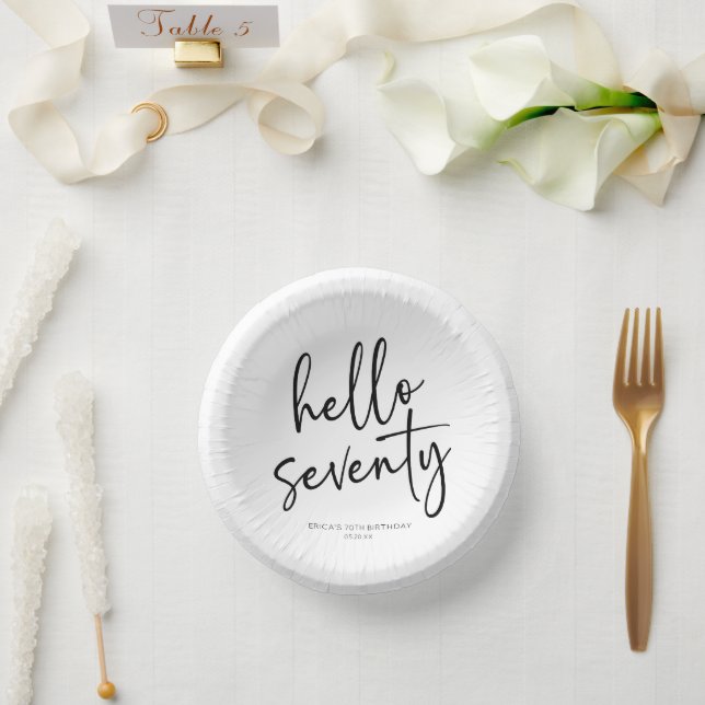 Hello Seventy Minimalist 70th Birthday Party Paper Plate (Wedding)