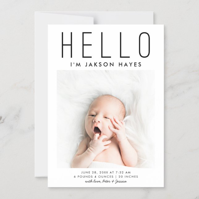 HELLO Simple Birth Announcement Magnetic Card (Front)