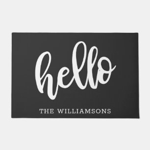 Hello Simple Black and White Personalized Family  Doormat
