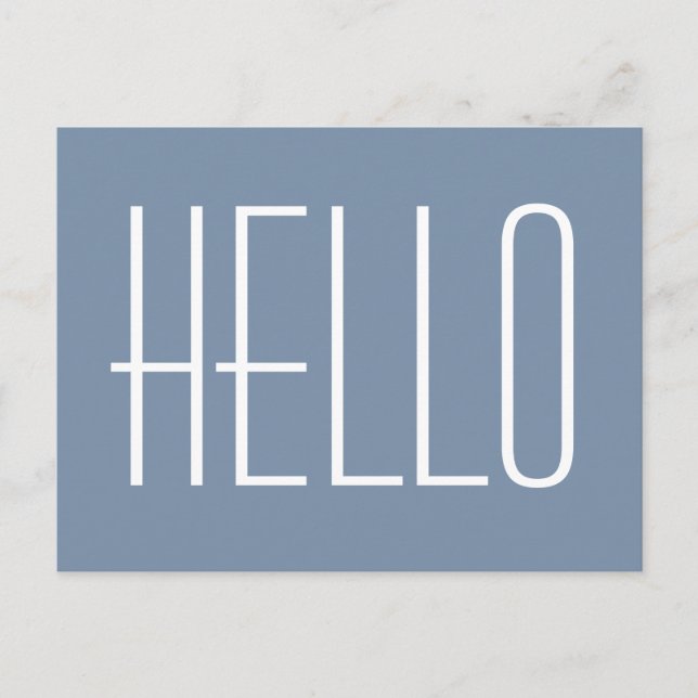 Hello Simple Minimalist Typography Greeting Blue Postcard (Front)