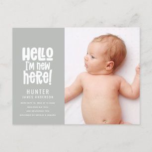 Hello, simple modern minimal photo birth holiday postcard