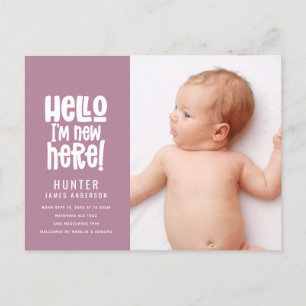 Hello, simple modern minimal photo birth holiday postcard