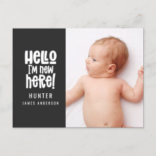 Hello, simple modern minimal photo birth holiday postcard