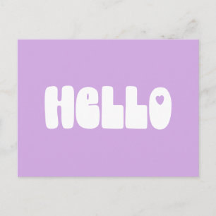 Hello Simple Retro Typography Greeting in Lilac Postcard