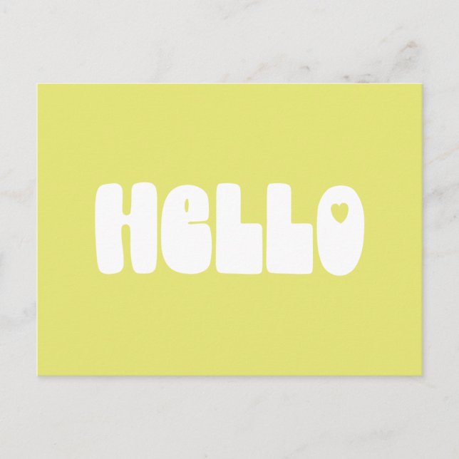 Hello Simple Retro Typography Greeting in Yellow Postcard (Front)