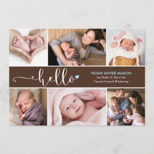 Hello Six Photo Collage Birth Announcement