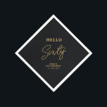 Hello Sixty | Black & Gold 60th Birthday Party Napkin<br><div class="desc">This black & gold paper napkin will add stylish detail to your 60th birthday celebration. This design features modern typography "Hello Sixty" with custom text. Matching invitations and party supplies are available in my shop BaraBomDesign.</div>