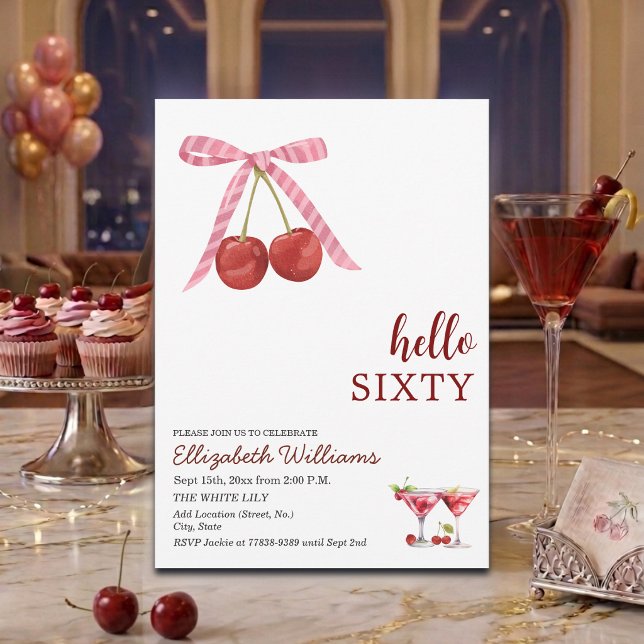 Hello Sixty Cherry Martini Birthday Party Invitation (Creator Uploaded)